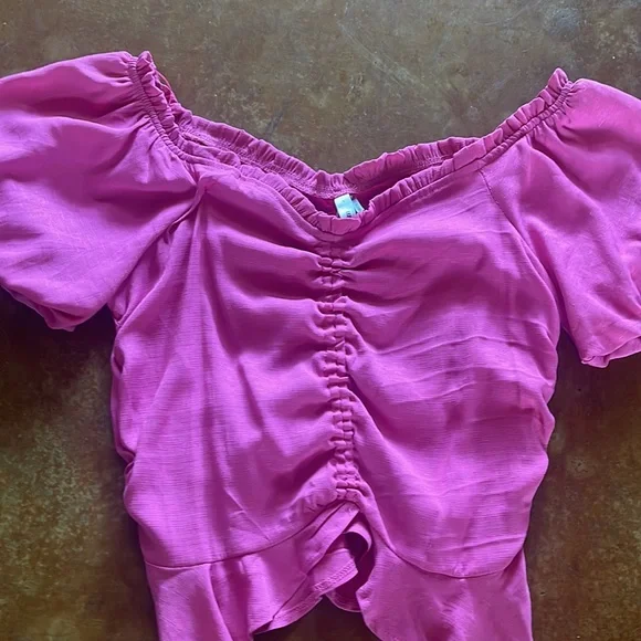 Pink Ruffle Off-The-Shoulder Top - Picture 2 of 5